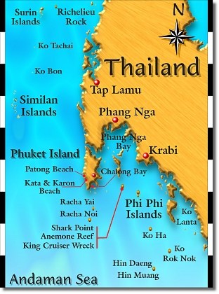Phuket maps Andaman sea map SCUBA diving day trips in Thailand with ...